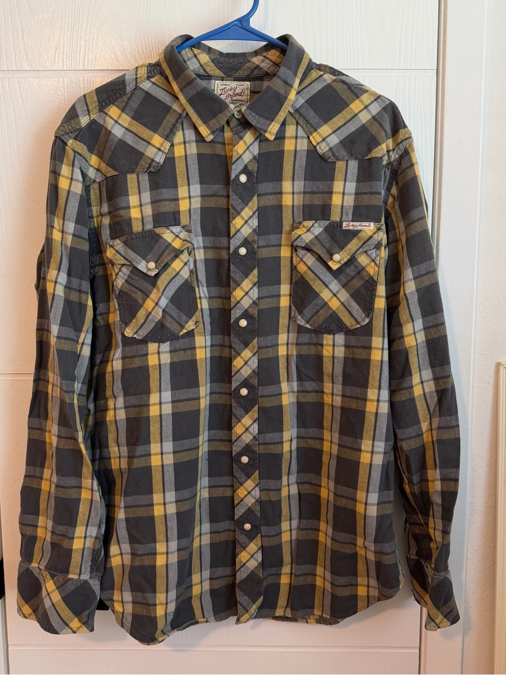 Men's Plaid Pearl Snap Shirt - Yellow & Gray